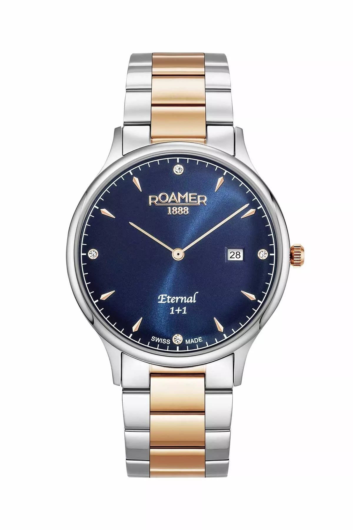 Roamer Eternal 40 mm Men’s Battery Watch – Blue Dial with Rose Gold Hands, Quartz Movement, Bicolor Stainless Steel Strap, Sapphire Glass, 5 Bar Water Resistance
