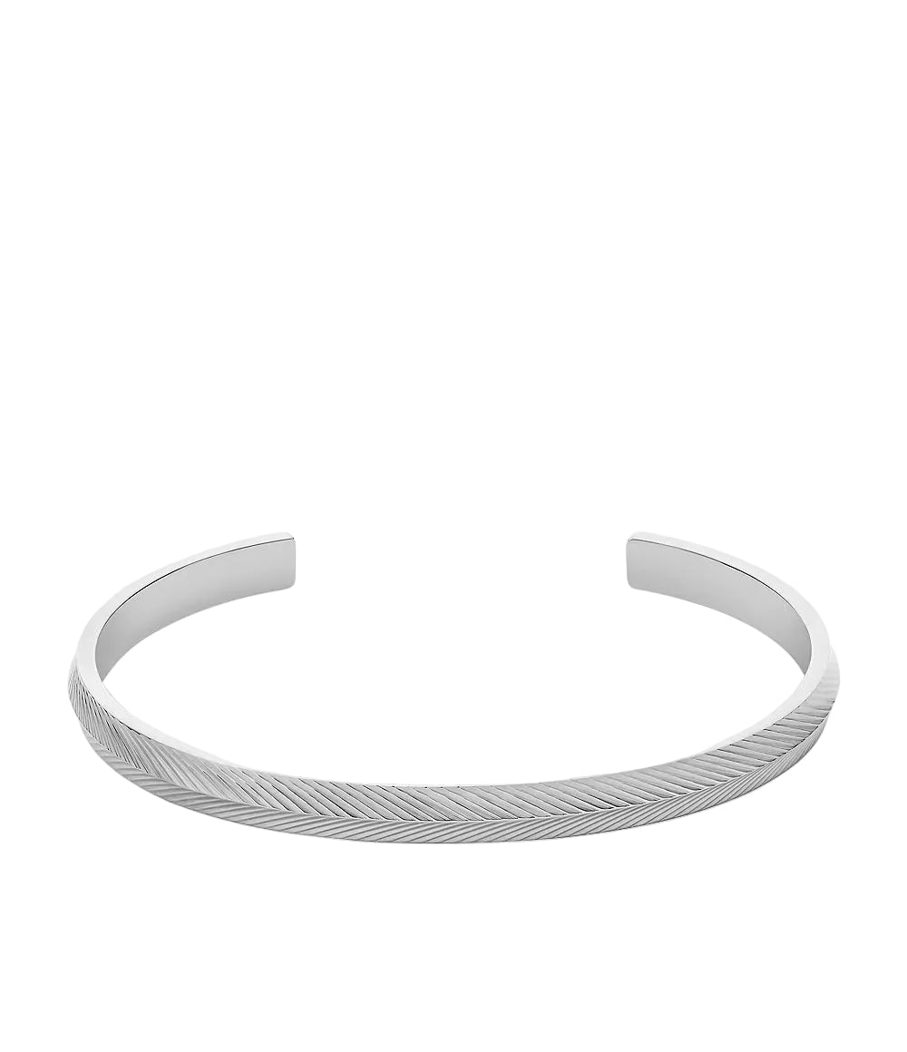 Fossil JF04665040 Harlow Silver-Tone Stainless Steel Etched Cuff Bracelet