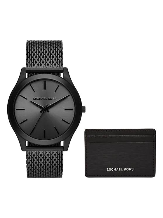 Michael Kors Slim Runway Black-Tone & Card Case Gift Set Quartz 44 mm Men’s Watch | MK1085