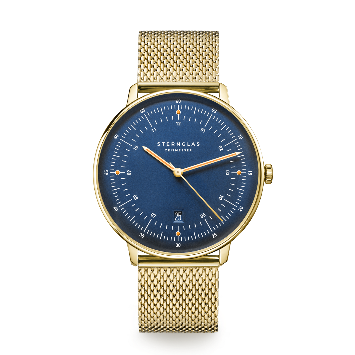 Sternglas Hamburg Edition Marine 42mm Watch S01-HHM07-MI05, Dark Blue Dial, Sapphire Crystal, Gold Milanese Strap, 5 ATM Water Resistant