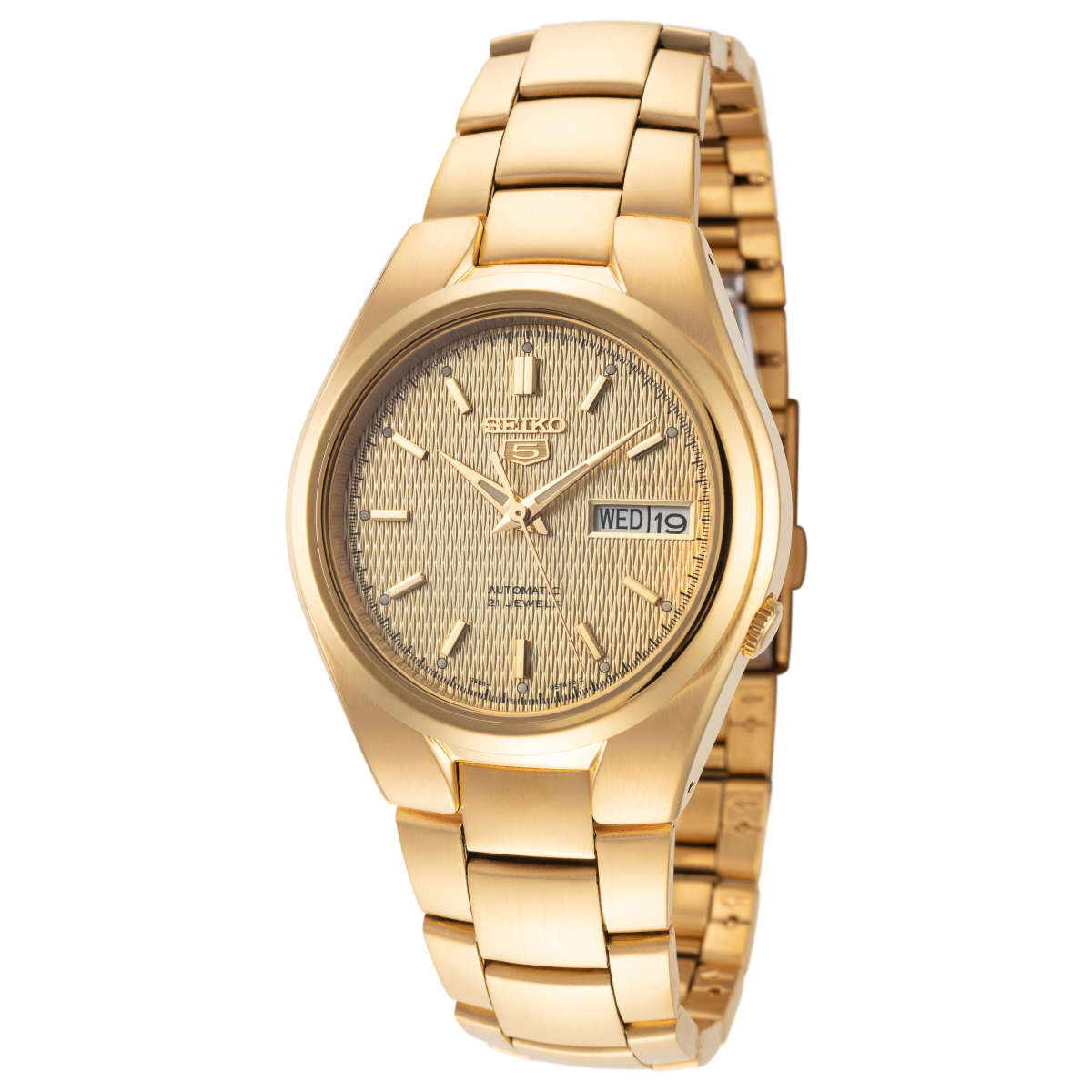 Seiko SNK610K1 Gold Tone Stainless Steel Automatic Watch – Japanese Made 37mm, Self-Winding, Hardlex Crystal, Day-Date Display, 30M Water Resistance