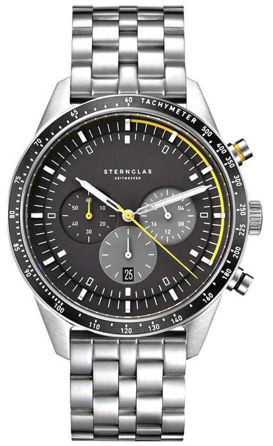 Sternglas TACHYMETER 42mm Watch S01-TY03-ME13, Black Dial, Sapphire Crystal, Stainless Steel Bracelet, 5 ATM Water Resistant
