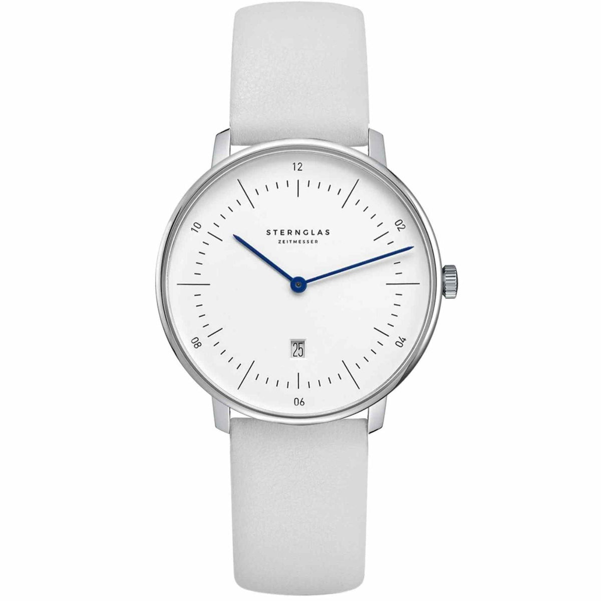 Sternglas NAOS XS 33mm Quartz Watch S01-ND01-KL12, White Dial, Sapphire Crystal, Klassik White Leather Strap, 5 ATM Water Resistant