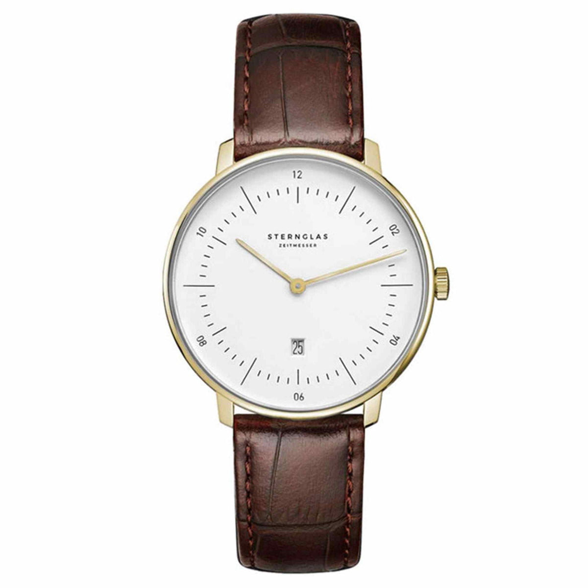 Sternglas NAOS XS 33mm Quartz Watch S01-ND02-NB01, White Dial, Sapphire Crystal, Noble Cognac Leather Strap, 5 ATM Water Resistant