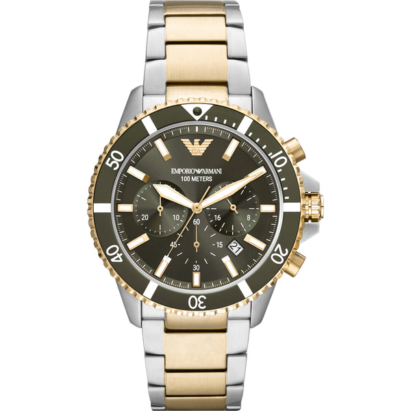 Emporio Armani AR11361 Green Dial Two-Tone Stainless Steel Mens Watch
