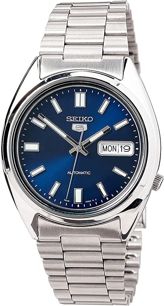 Seiko 5 SNXS77K1 – 37mm Automatic Watch, Blue Dial, Stainless Steel Bracelet, Hardlex Crystal, Day-Date Display, 30M Water Resistance