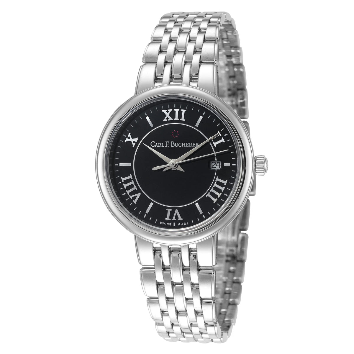 Carl F. Bucherer Adamavi Women's 28mm Watch 00.10315.08.35.21 – Swiss Made, Quartz Movement, Black Dial, Stainless Steel Design, 30M Water Resistance