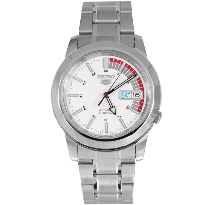 Seiko 5 SNKK25K1 – 37mm Automatic Watch, White Dial, Stainless Steel Bracelet, Mineral Crystal, Day-Date Display, 30M Water Resistance