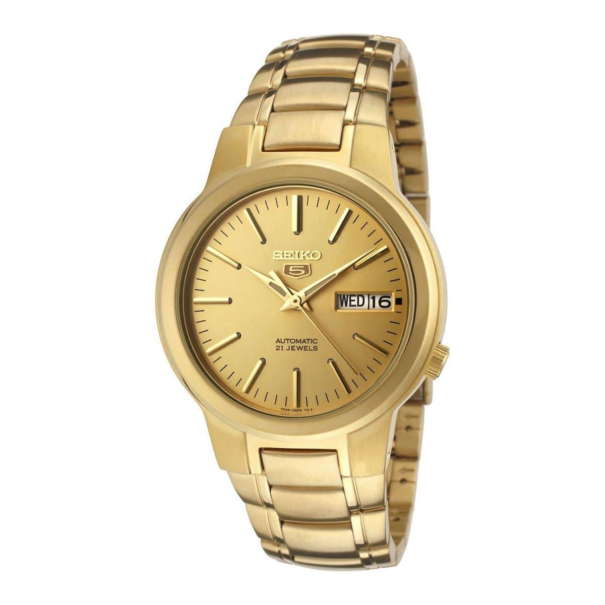 Seiko 5 Gold SNKA10K1 Automatic Men’s Watch – Japanese Made 38mm Stainless Steel, Hardlex Crystal, Day-Date Display, 30M Water Resistance