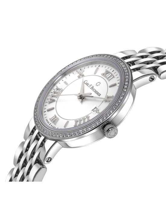 Carl F. Bucherer Adamavi Women's 28mm Quartz Watch 00.10315.08.15.31 – Swiss Quartz Movement, Silver Dial, 18K Rose Gold & Stainless Steel Case, 30m Water Resistance, Diamond Markers