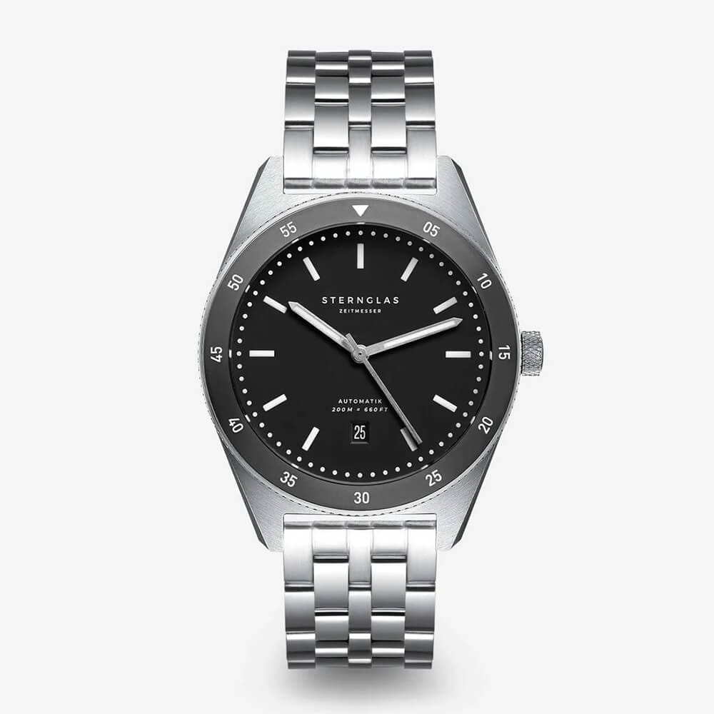 Sternglas MARUS 42mm Automatic Dive Watch S02-MA03-ME13, Black Dial, Sapphire Crystal, Stainless Steel Bracelet, 20 ATM Water Resistant