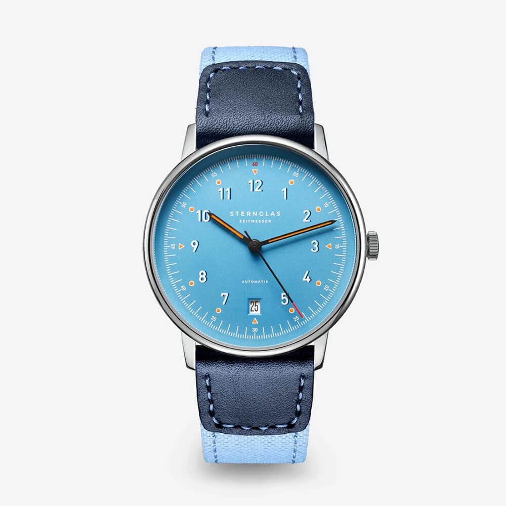 Sternglas LUMATIK Automatic 38mm Watch S02-LM17-NY05, Light Blue Dial, Sapphire Crystal, Light Blue Nylon Strap, 5 ATM Water Resistant