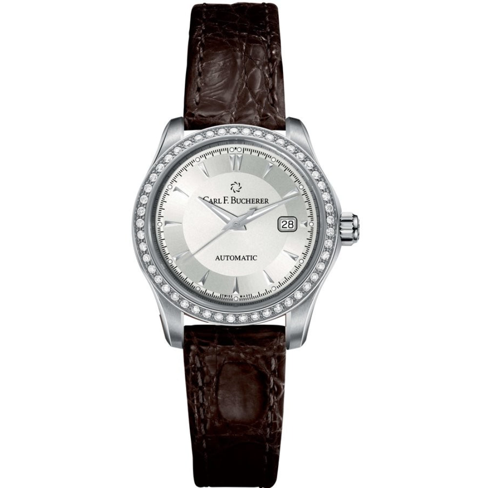 Carl F. Bucherer Manero Women's 30mm Automatic Watch 00.10911.08.13.11 – Swiss Made, Silver Dial, Leather Strap, 30m Water Resistance