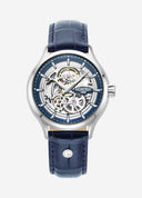 Roamer Competence Skeleton IV Automatic Watch – Swiss Made SOPROD P024SK, 43mm Stainless Steel Case, 50m Water Resistance, Sapphire Crystal, Blue Leather Strap