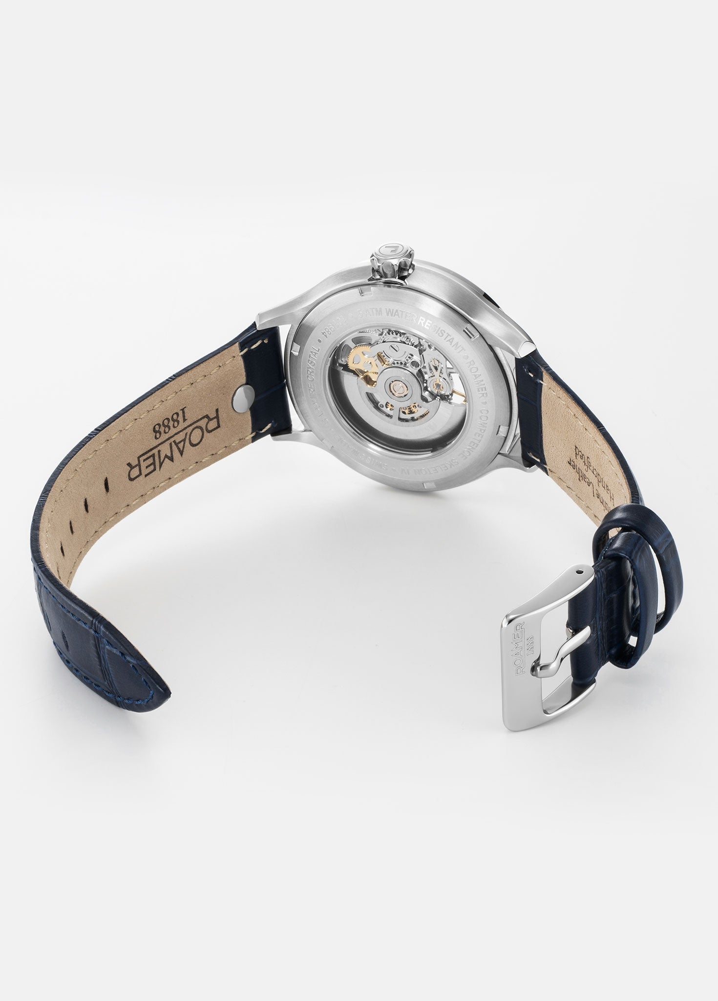 Roamer Competence Skeleton IV Automatic Watch – Swiss Made SOPROD P024SK, 43mm Stainless Steel Case, 50m Water Resistance, Sapphire Crystal, Blue Leather Strap