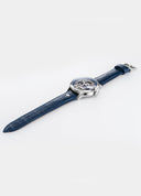 Roamer Competence Skeleton IV Automatic Watch – Swiss Made SOPROD P024SK, 43mm Stainless Steel Case, 50m Water Resistance, Sapphire Crystal, Blue Leather Strap