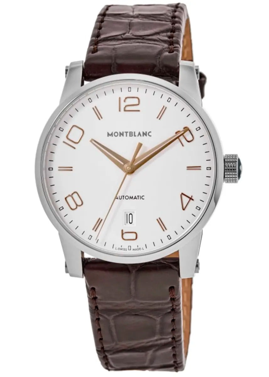 Montblanc Timewalker Men's 39mm Automatic Watch MB110340, Swiss Automatic Movement, White Dial, Stainless Steel Case, Alligator Leather Strap, 30m Water Resistance