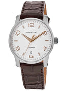 Montblanc Timewalker Men's 39mm Automatic Watch MB110340, Swiss Automatic Movement, White Dial, Stainless Steel Case, Alligator Leather Strap, 30m Water Resistance
