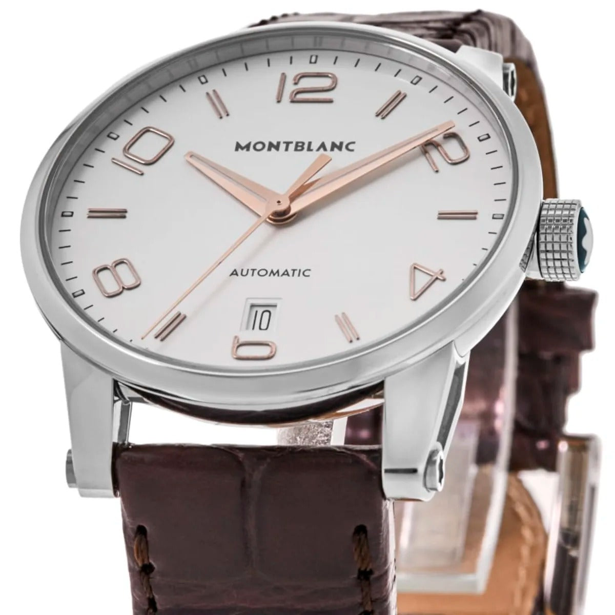 Montblanc Timewalker Men's 39mm Automatic Watch MB110340, Swiss Automatic Movement, White Dial, Stainless Steel Case, Alligator Leather Strap, 30m Water Resistance