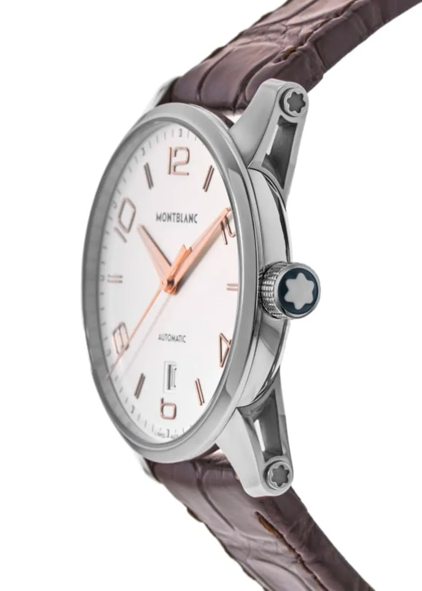 Montblanc Timewalker Men's 39mm Automatic Watch MB110340, Swiss Automatic Movement, White Dial, Stainless Steel Case, Alligator Leather Strap, 30m Water Resistance