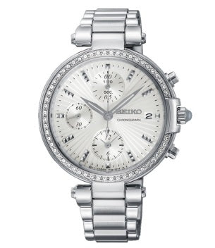 Seiko Ladies Chronograph Watch SNDV41P1 – Japanese Made 36mm Stainless Steel, Swarovski Crystals, Quartz Movement, Date Display, 30M Water Resistance