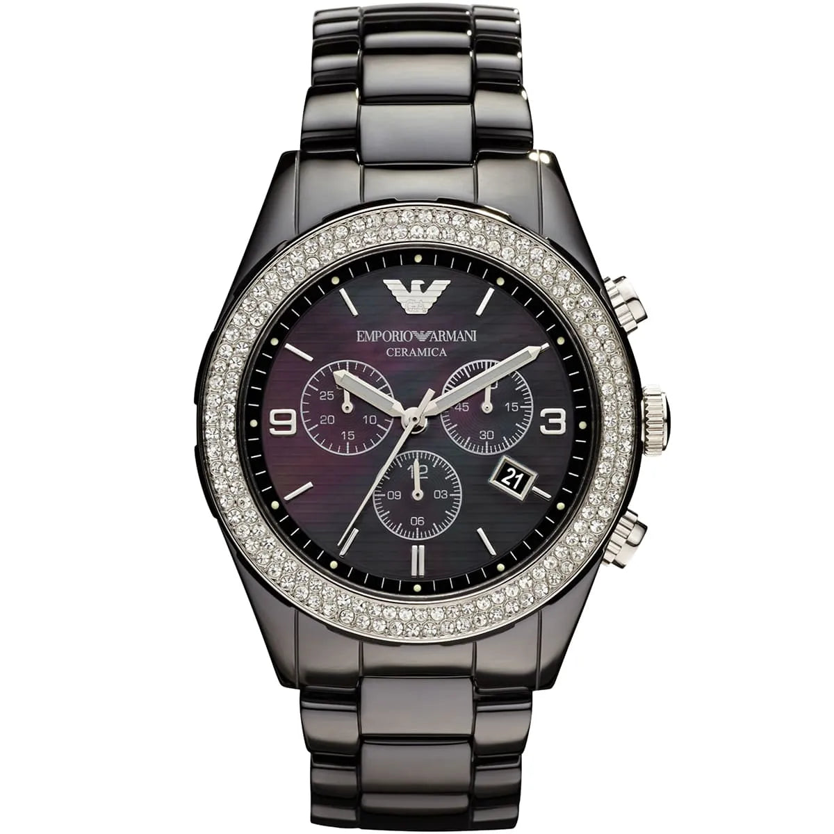 Emporio Armani AR1455 Black Ceramic Chronograph 43mm Womens Watch