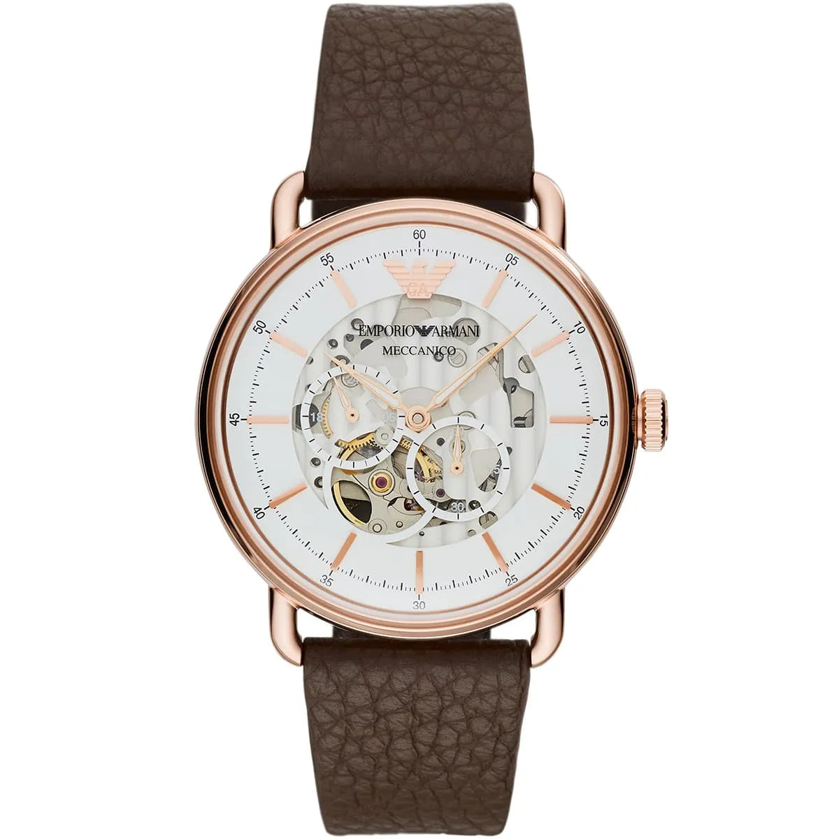 Emporio Armani Aviator White Dial Brown Leather 43mm Mens Watch