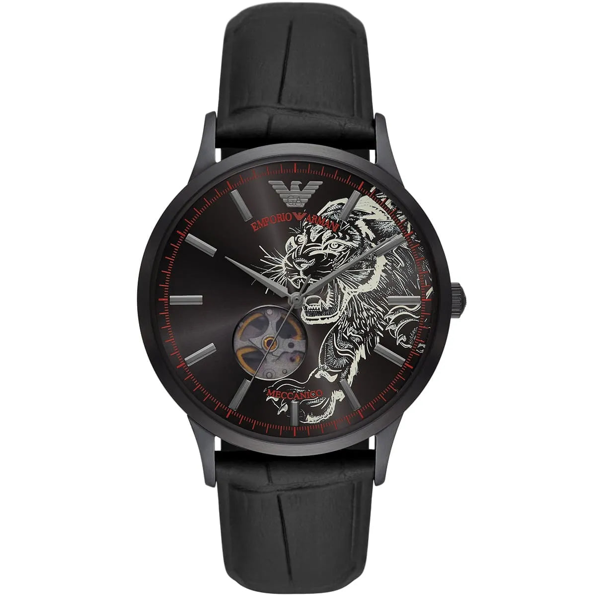 Emporio Armani Black Dial Leather 43mm Mens Watch