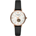 Emporio Armani Meccanico Automatic Gianni T-Bar  White Dial Leather 34 mm Ladies Watch
