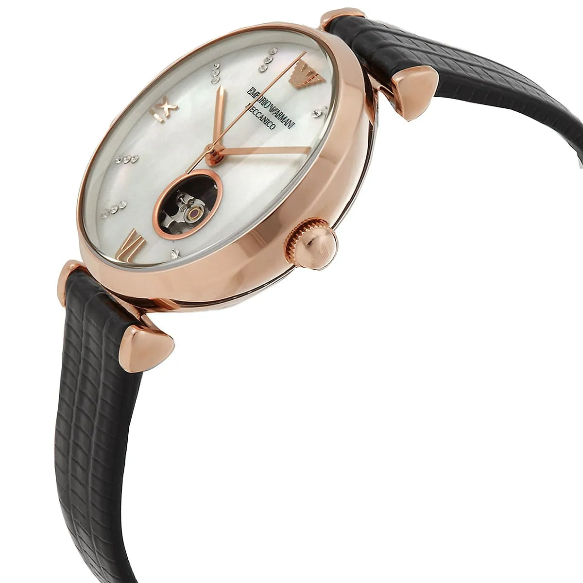 Emporio Armani Gianni T-Bar White Dial Leather 34mm Womens Watch