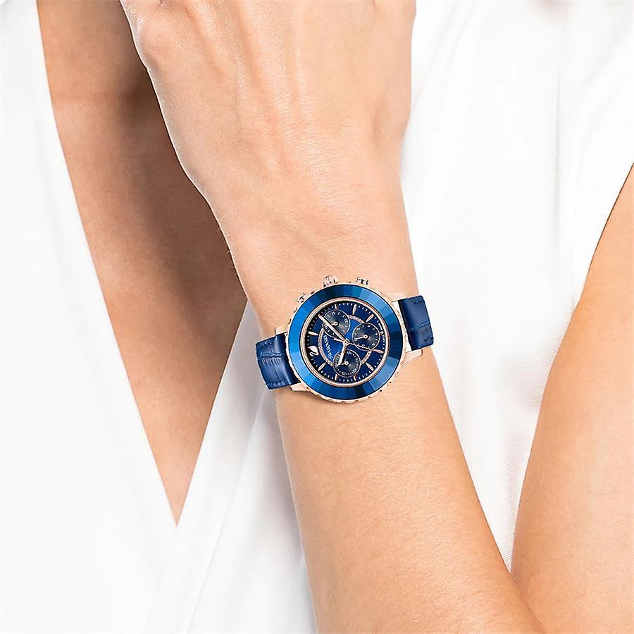 Swarovski Octea Lux Chrono Blue – Rose Gold Stainless Steel & Blue Leather Chronograph Watch | Swiss-Made