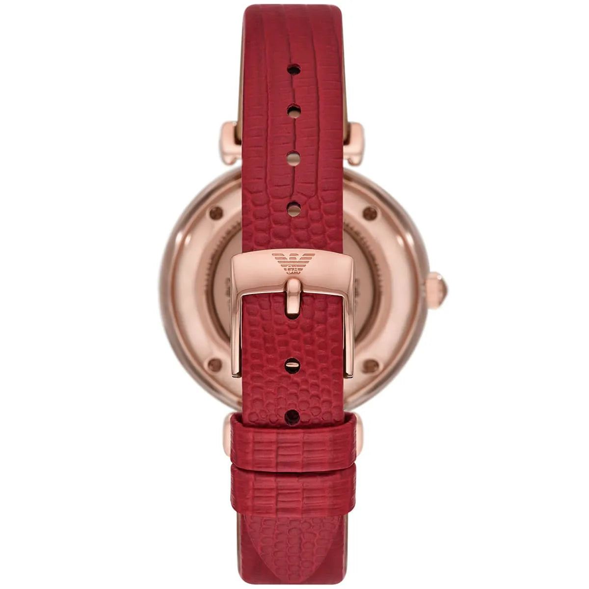 Emporio Armani White Dial Red Leather 34mm Womens Watch