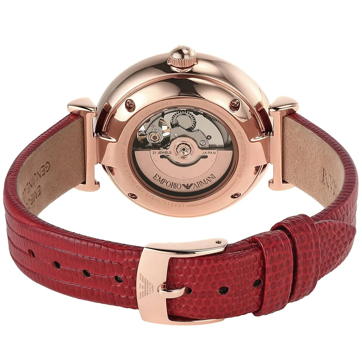 Emporio Armani White Dial Red Leather 34mm Womens Watch