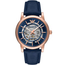 Emporio Armani Meccanico Luigi Blue Dial Blue Leather 43 mm Mens Watch AR60050