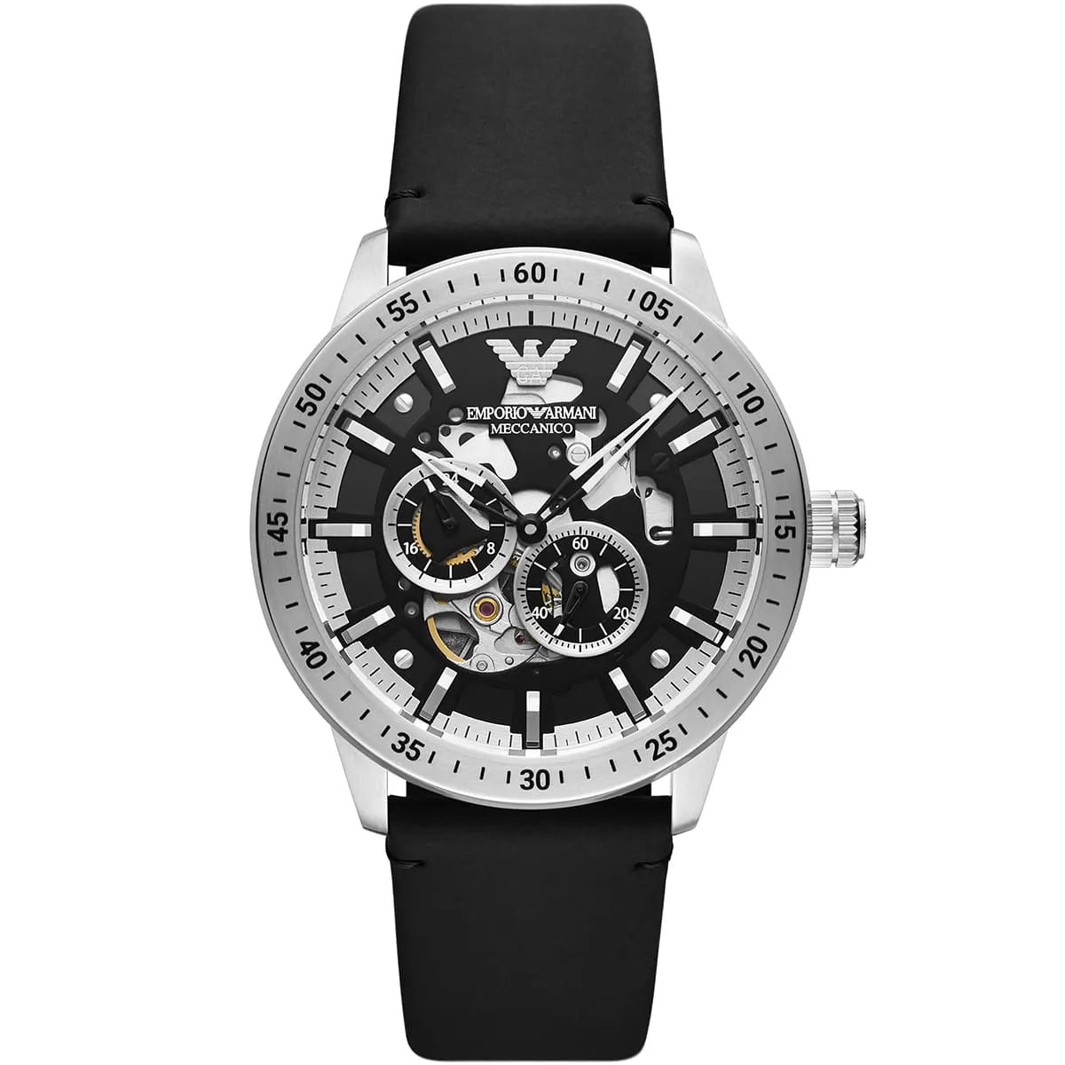 Emporio Armani Black Dial Leather 43mm Mens Watch
