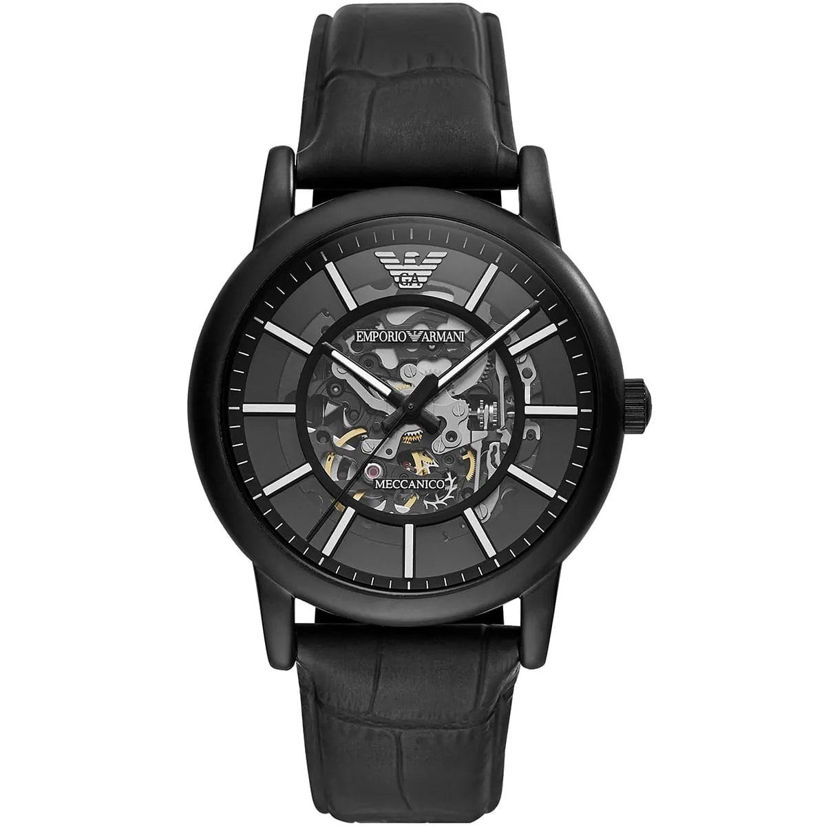 Emporio Armani Black Dial Black Leather 43mm Mens Watch