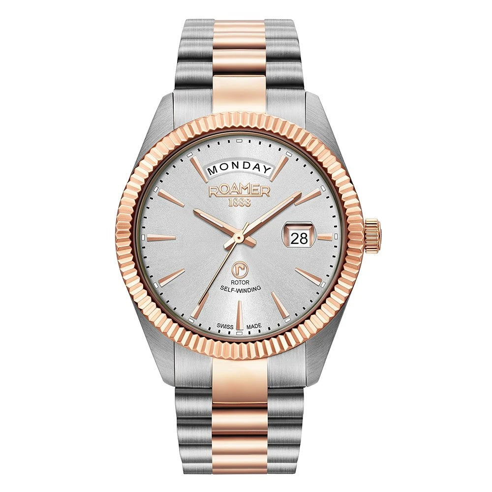 Roamer Primeline Daydate Men's 42mm Automatic Watch – Swiss Made, Sapphire Crystal, 5 Bar Water Resistance
