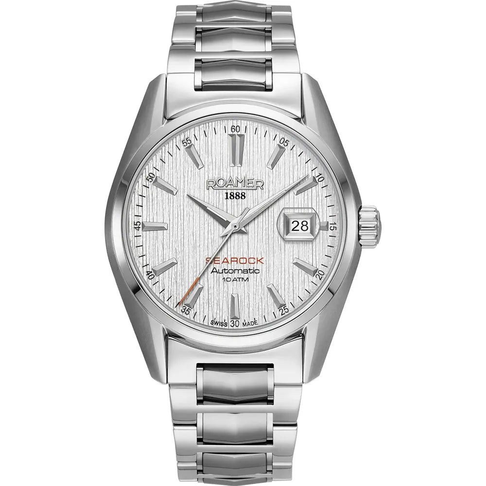 Roamer Searock II 42mm Men's Automatic Watch – Swiss Made, Stainless Steel, 100m Water Resistance, White Pattern Dial