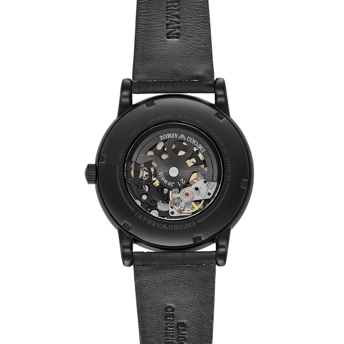 Emporio Armani Black Dial Black Leather 43mm Mens Watch
