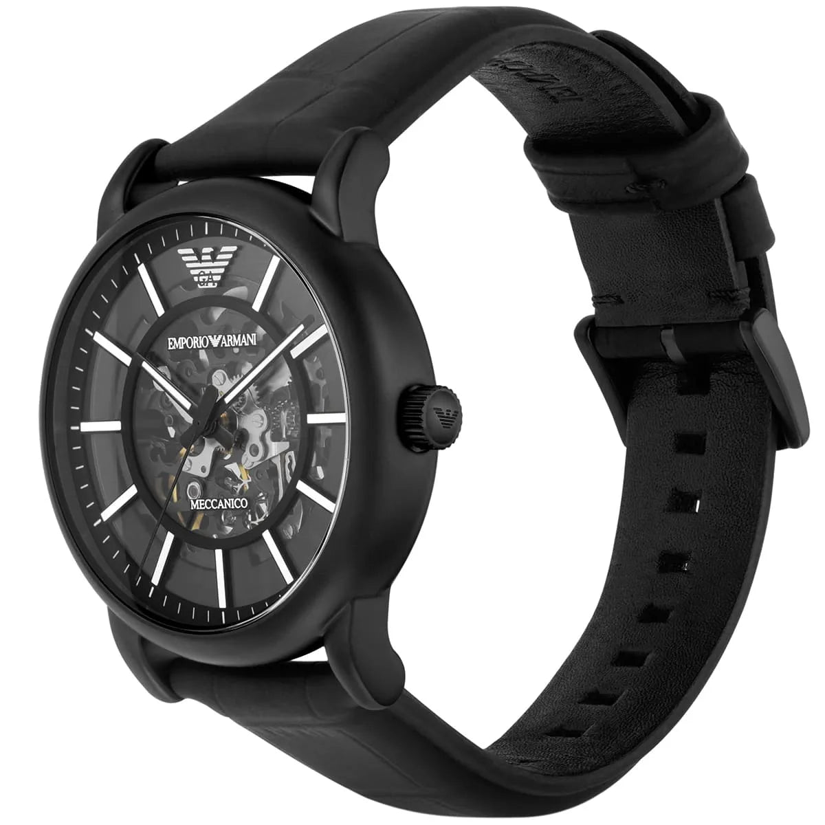 Emporio Armani Black Dial Black Leather 43mm Mens Watch