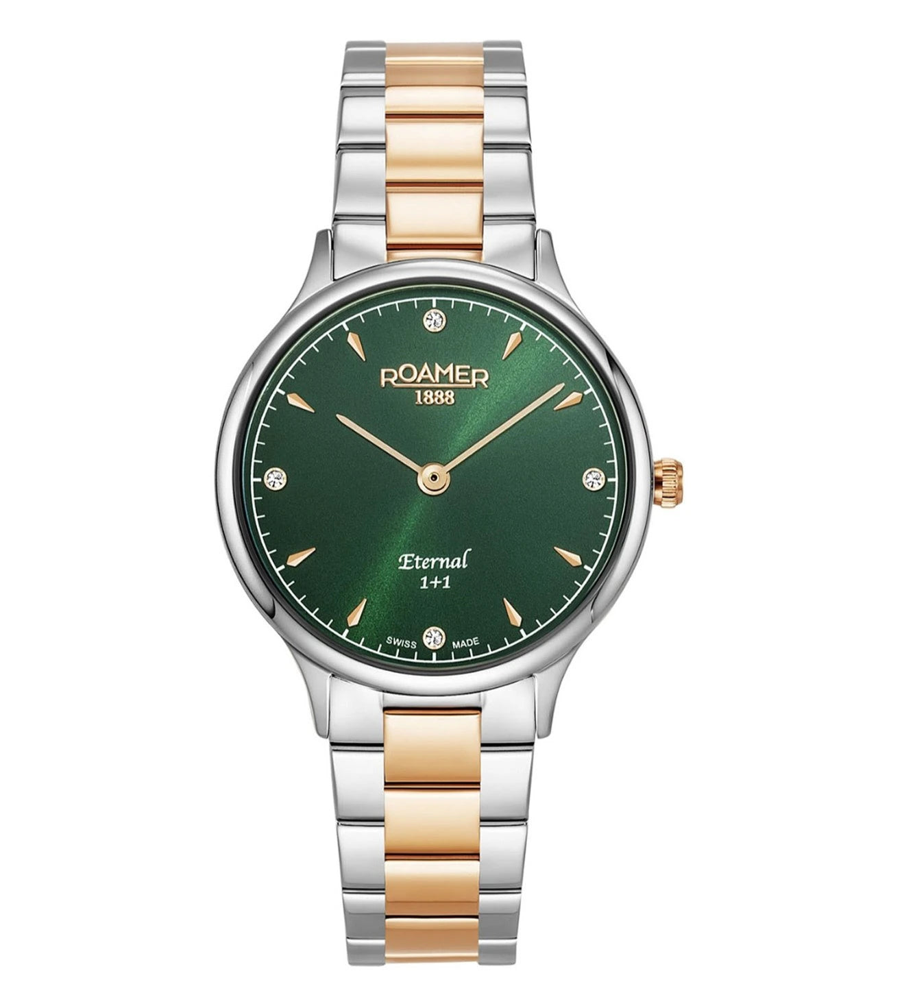 Roamer Eternal 30 mm Ladies Battery Watch – Swiss Made, Green Dial with Crystals, Stainless Steel Multi-Color Strap, Sapphire Glass, 50m Water Resistance