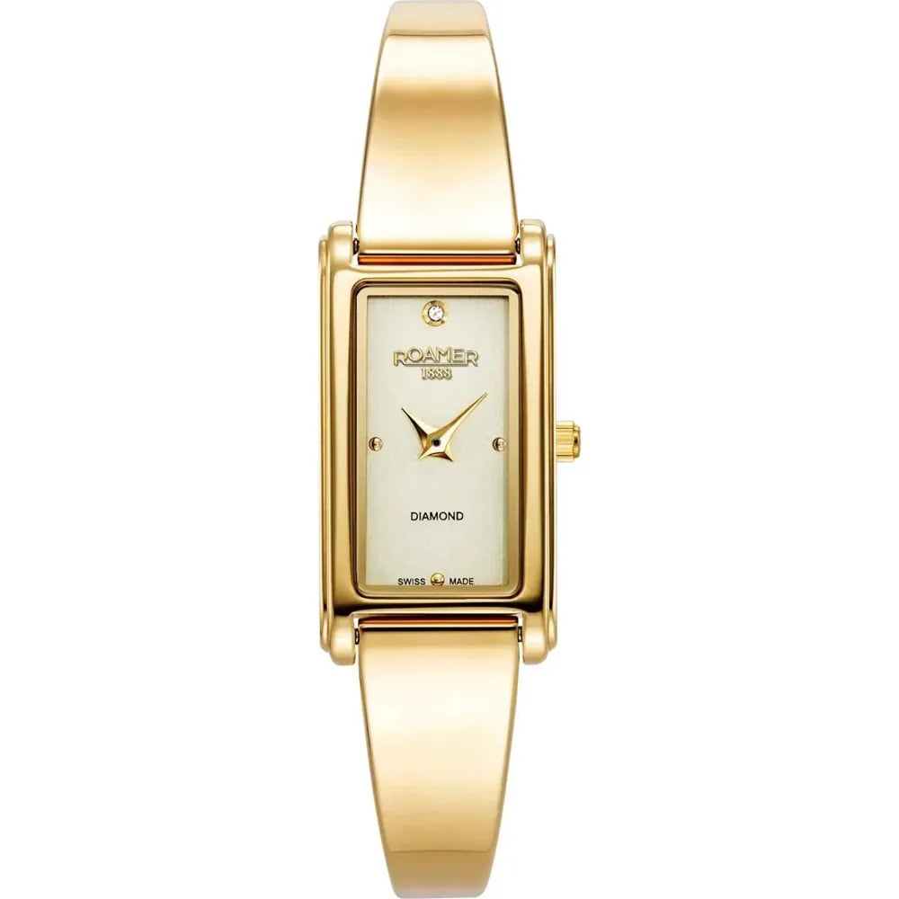 Roamer Elegance Diamond Ladies Battery Watch – Swiss Made, Gold Stainless Steel, Beige Dial, Quartz Movement, 3ATM Water Resistance