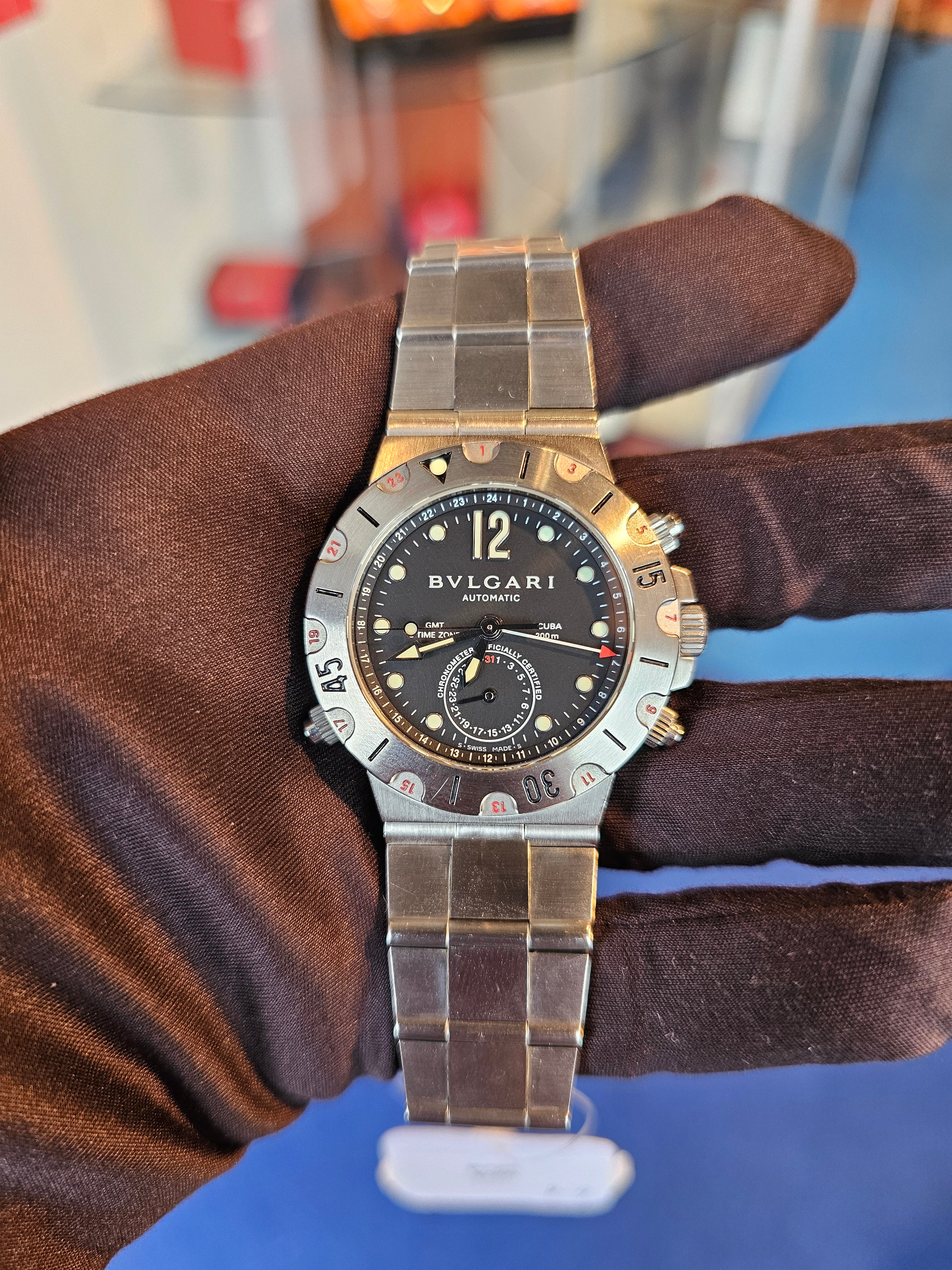 Bvlgari Diagono SD38SGMT Men's Automatic Watch – 38mm Steel – Black Dial – 2005 (No Box)