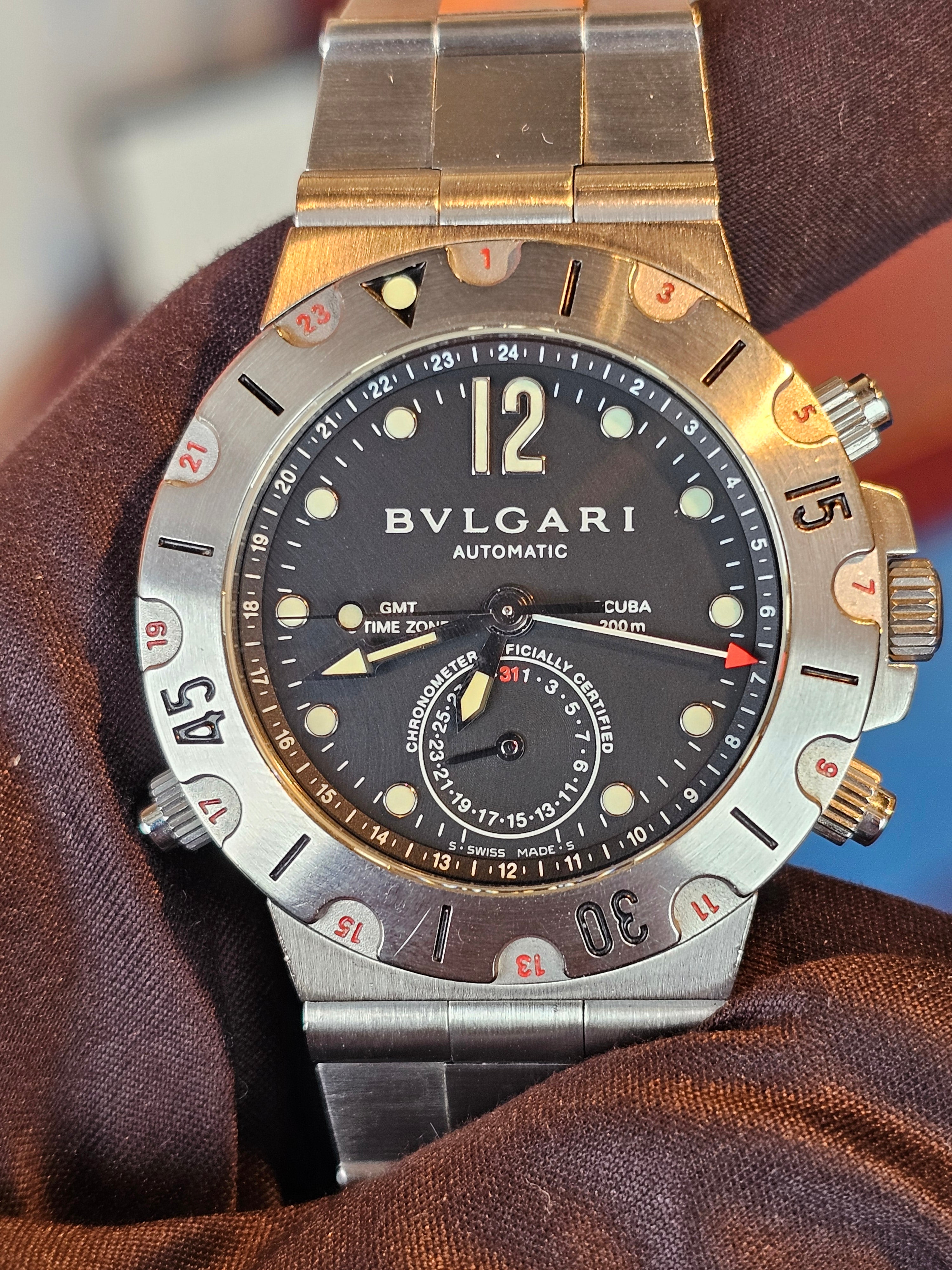 Bvlgari Diagono SD38SGMT Men's Automatic Watch – 38mm Steel – Black Dial – 2005 (No Box)