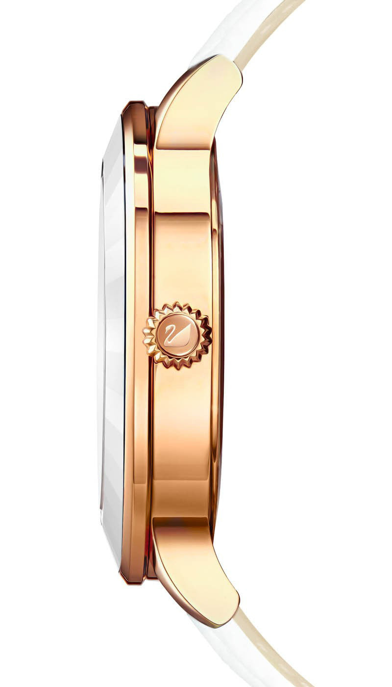Swarovski Octea Rose Gold 39mm Watch – Swiss-Made Quartz with White Leather Strap | Elegant Women's Timepiece