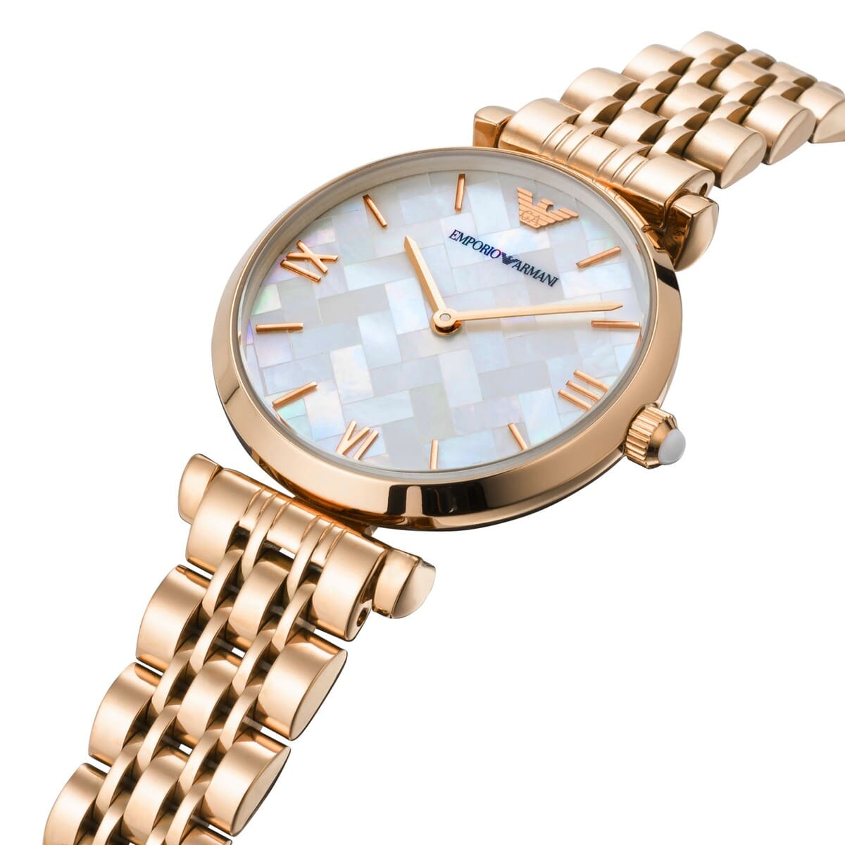 Emporio Armani White Dial Rose Gold Stainless Steel 32mm Womens Watch