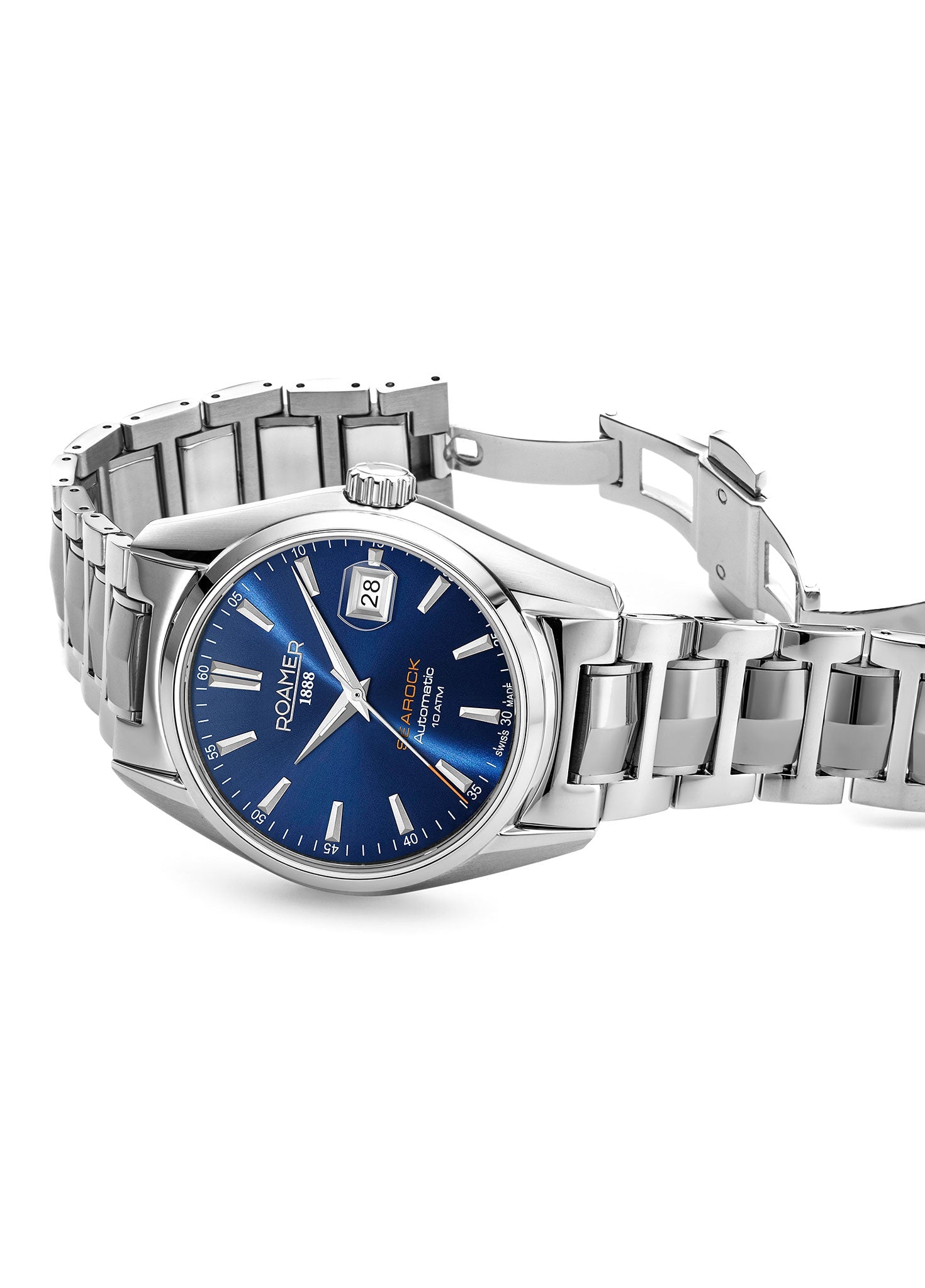 Roamer Searock Men's Automatic Blue Dial Watch – Swiss Made STP1-11, 42mm Stainless Steel Case, 100m Water Resistance, Sapphire Crystal