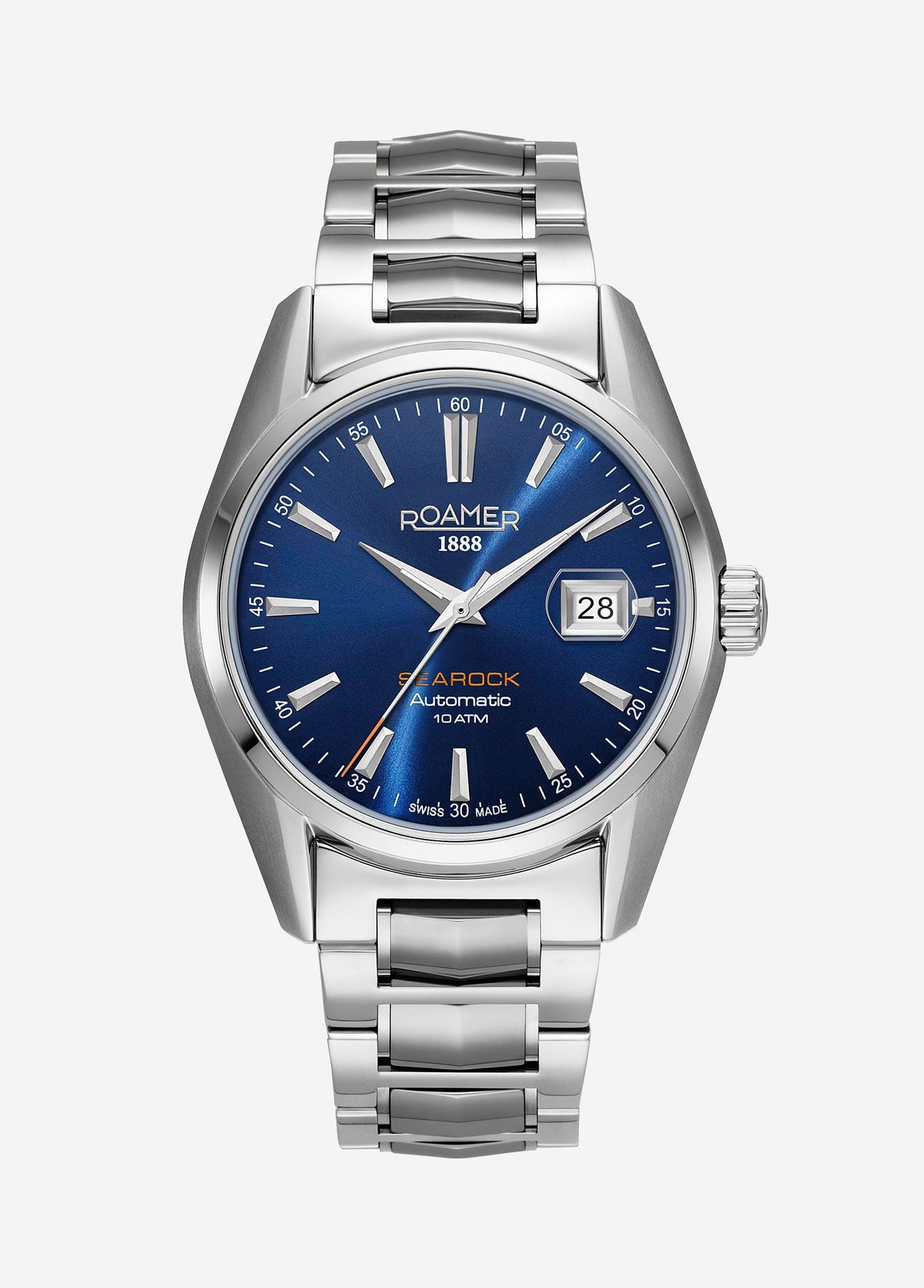Roamer Searock Men's Automatic Blue Dial Watch – Swiss Made STP1-11, 42mm Stainless Steel Case, 100m Water Resistance, Sapphire Crystal