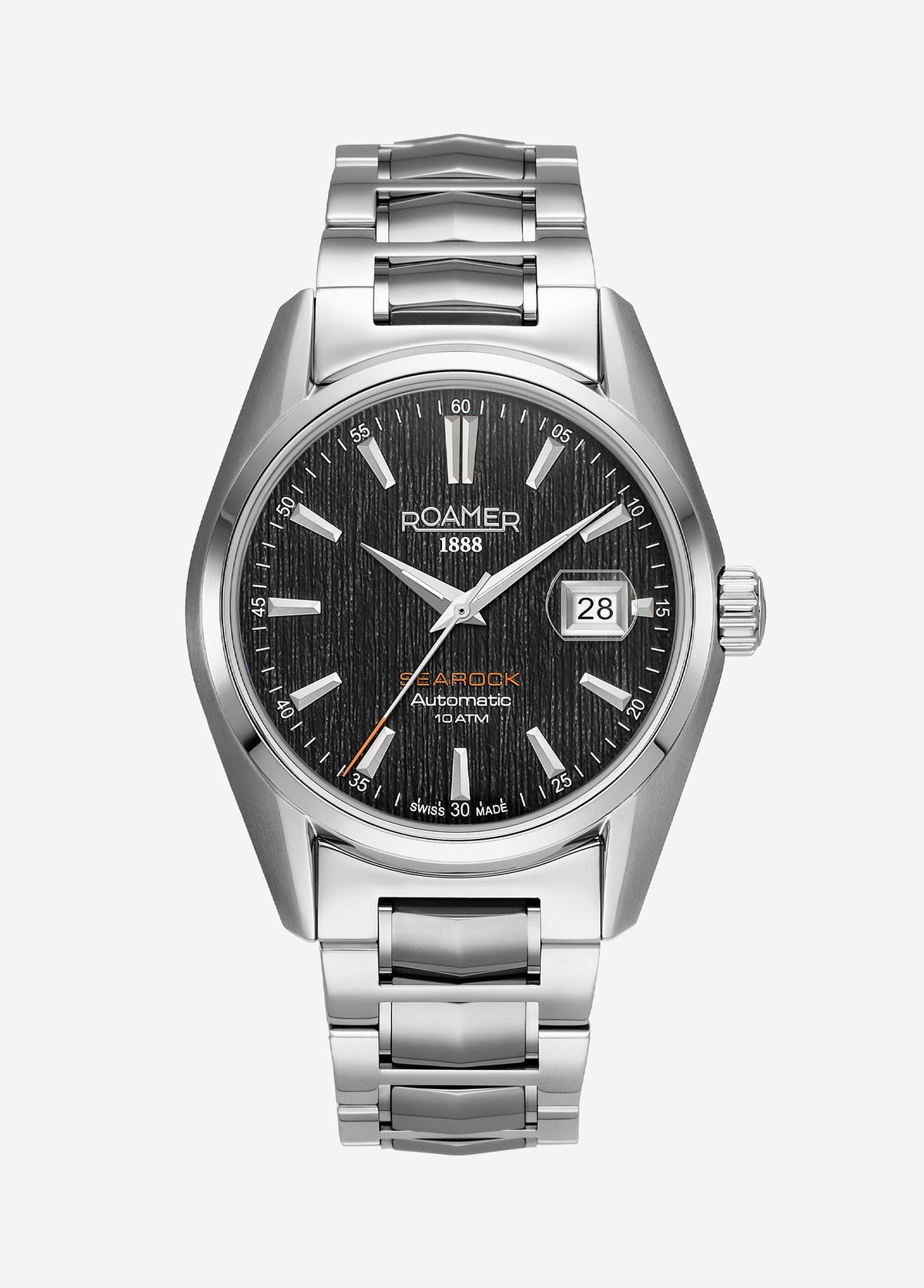 Roamer Searock Men's Automatic Black Dial Watch – Swiss Made SOPROD P24, 42mm Stainless Steel Case, 100m Water Resistance, Sapphire Crystal