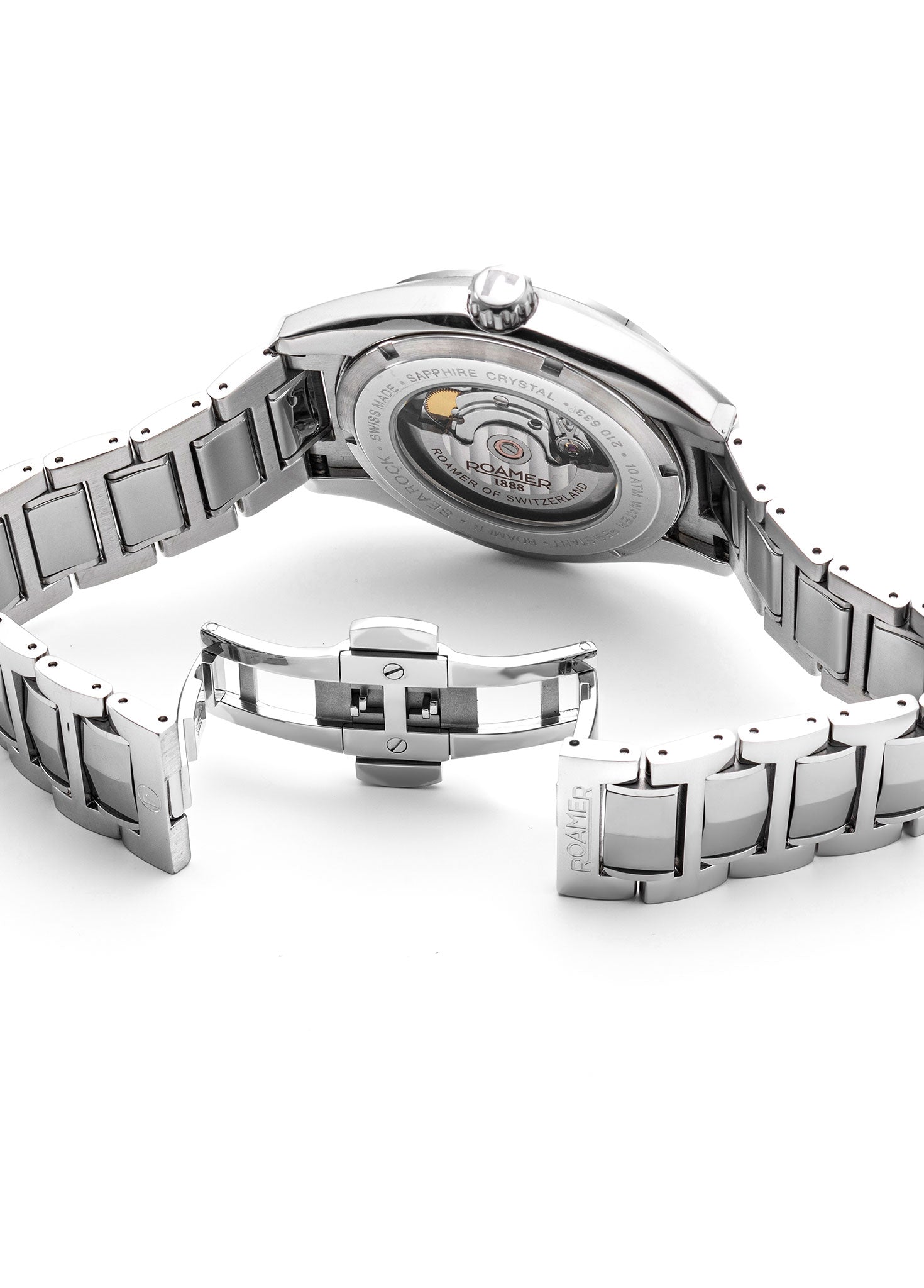 Roamer Searock Men's Automatic Black Dial Watch – Swiss Made SOPROD P24, 42mm Stainless Steel Case, 100m Water Resistance, Sapphire Crystal